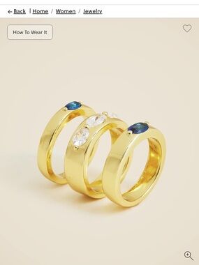 J. Crew Gold Tone Stackable Ring Trio with Blue and Clear Crystal Stones